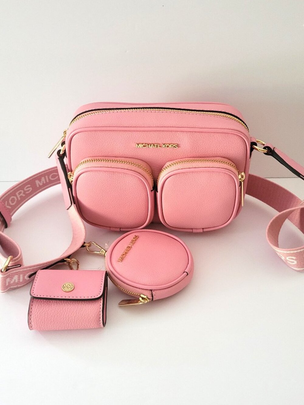 Michael Kors Jet Set Item Medium Pocket Crossbody Attachments Carnation Leather